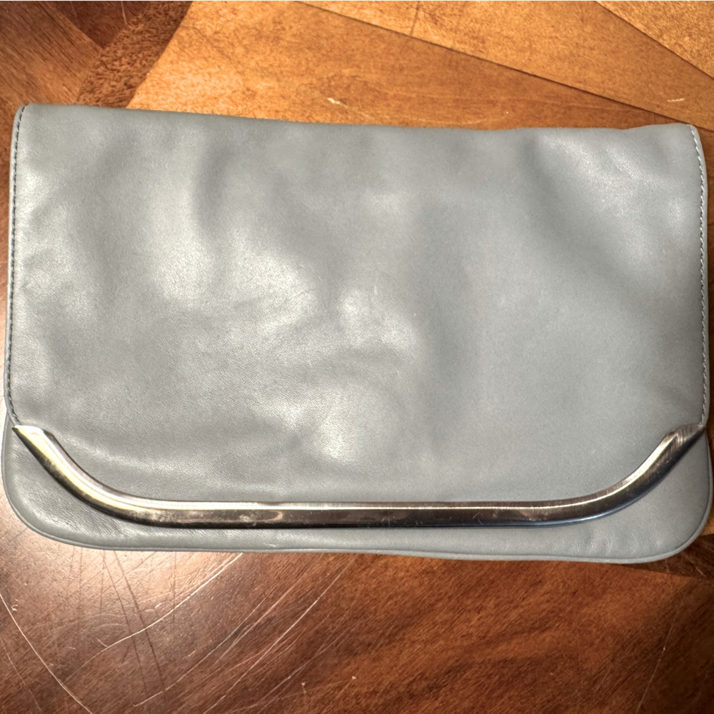 Banana Republic leather clutch
Magnetic closure
Grey outside, chartreuse inside